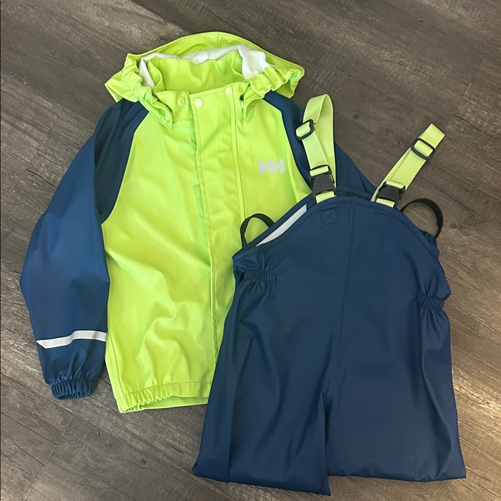 Helly Hansen Neon Green and Navy Rain Set